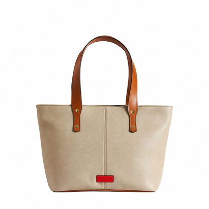 Jeannette — Bolso tote de cuero con cremallera LT Stone con tan