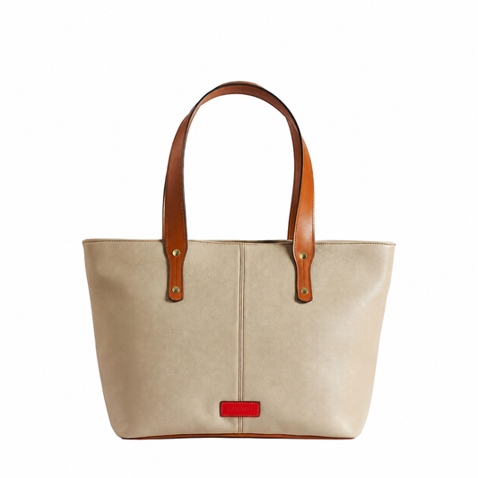 Jeannette — Bolso tote de cuero con cremallera LT Stone con tan