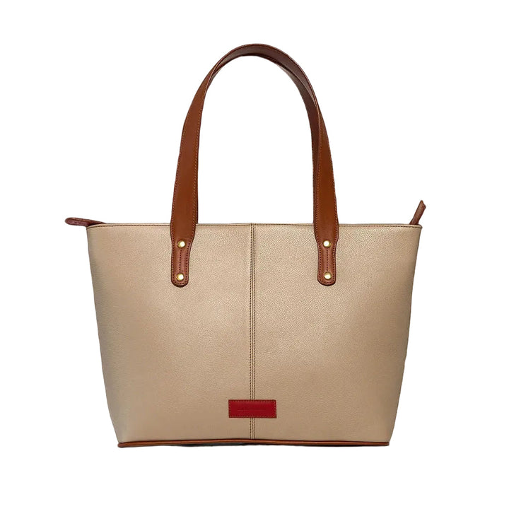 Jeannette — Bolso tote de cuero con cremallera LT Stone con tan