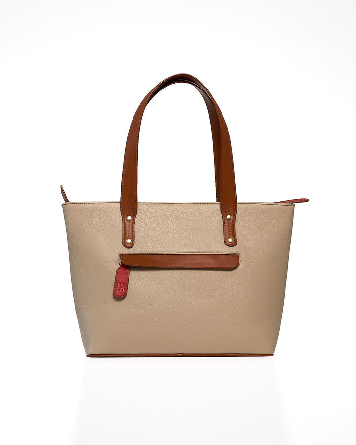 Jeannette — Bolso tote de cuero con cremallera LT Stone con tan