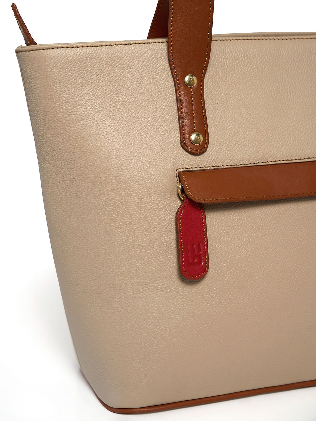 Jeannette — Bolso tote de cuero con cremallera LT Stone con tan