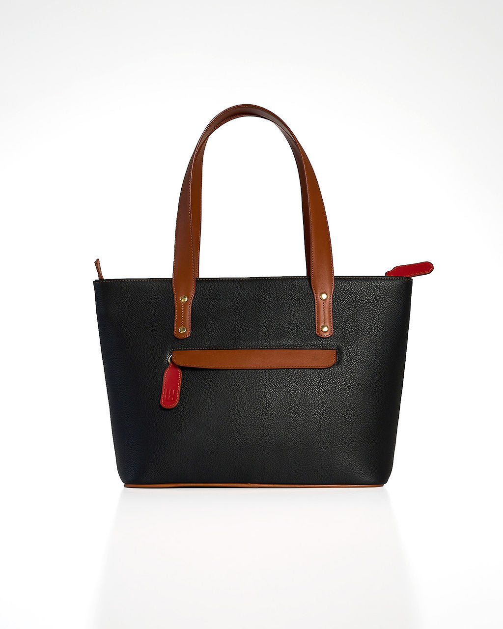Jeannette — Bolso tote de cuero con cremallera negro con tan
