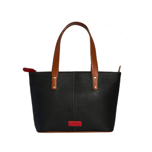 Jeannette — Leather Tote Bag with Zipper black with tan