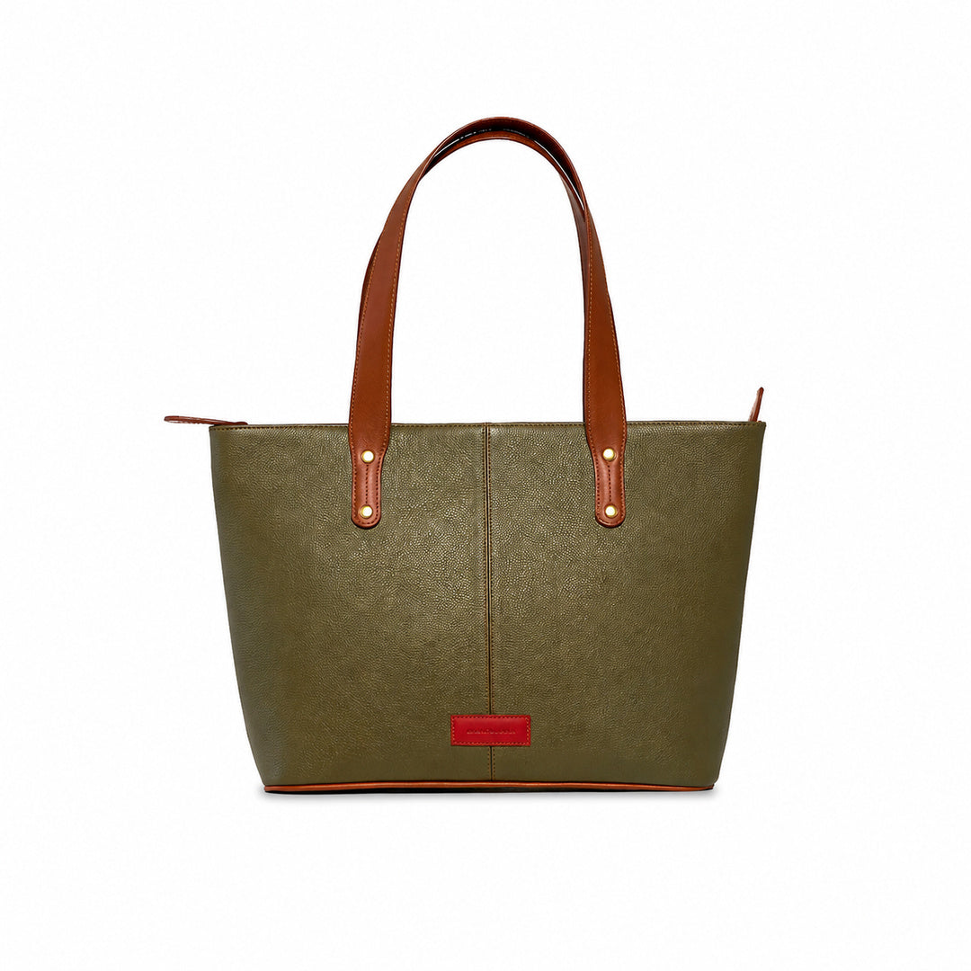Jeannette — Bolso tote de cuero con cremallera verde olivo