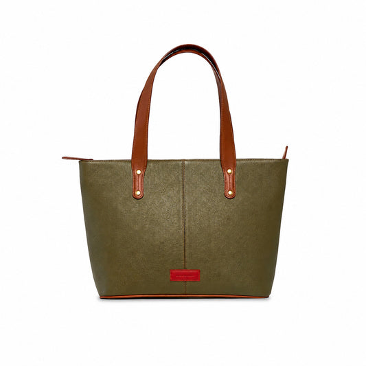 Jeannette — Bolso tote de cuero con cremallera verde olivo