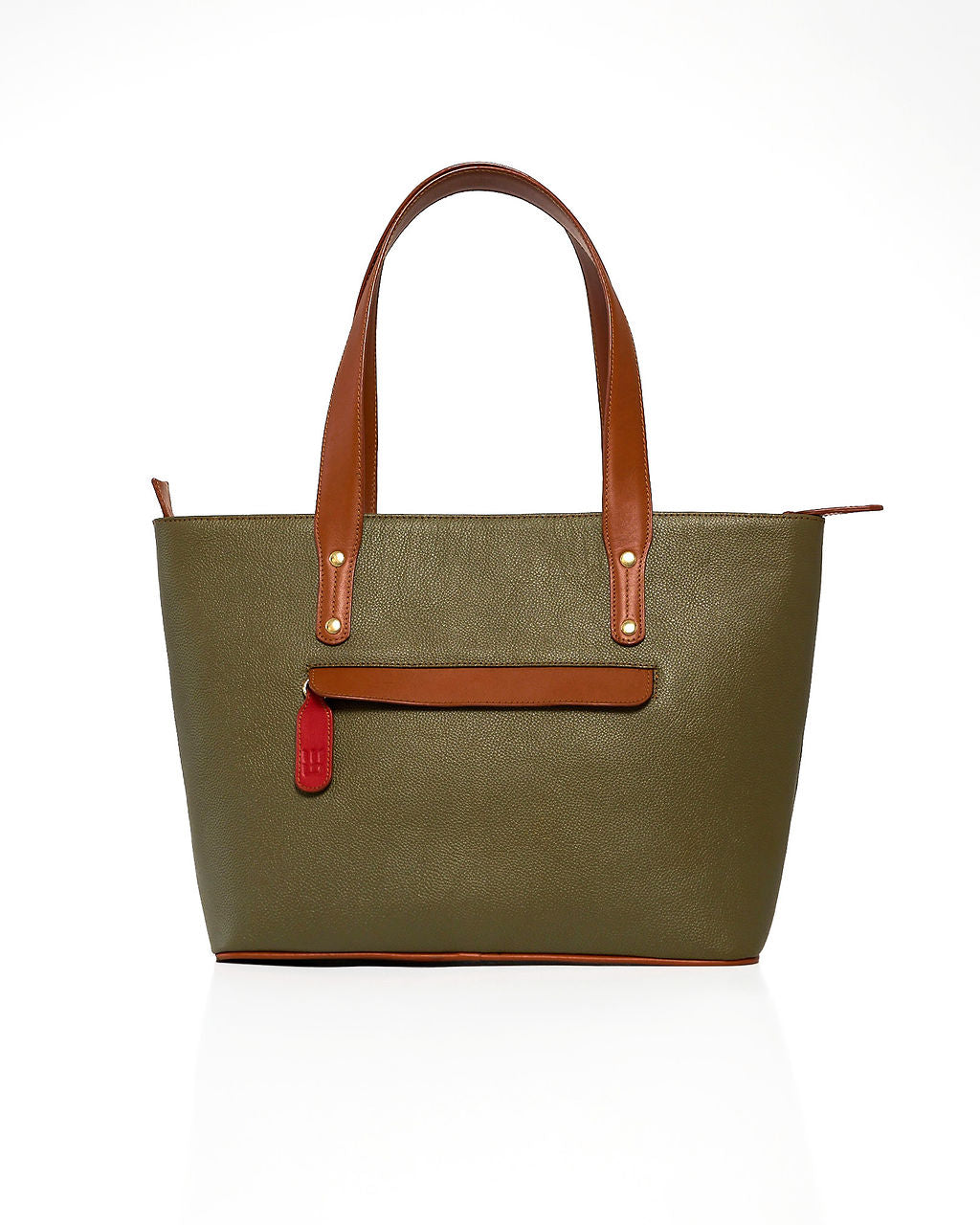 Jeannette — Leather Tote Bag with Zipper olive green