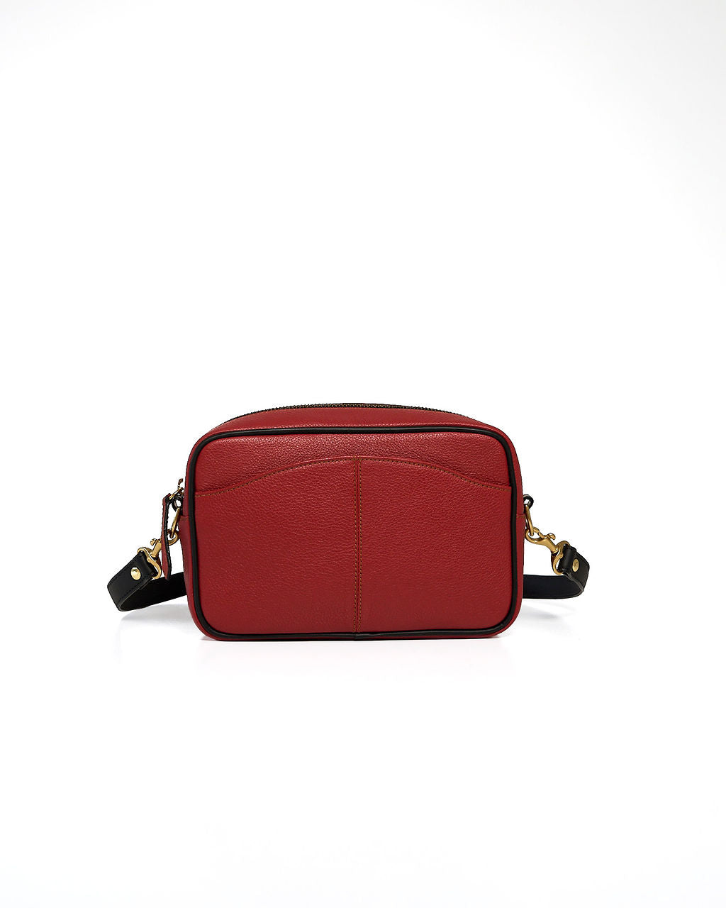 Paola Camera — Bolso bandolero de cuero rojo con negro