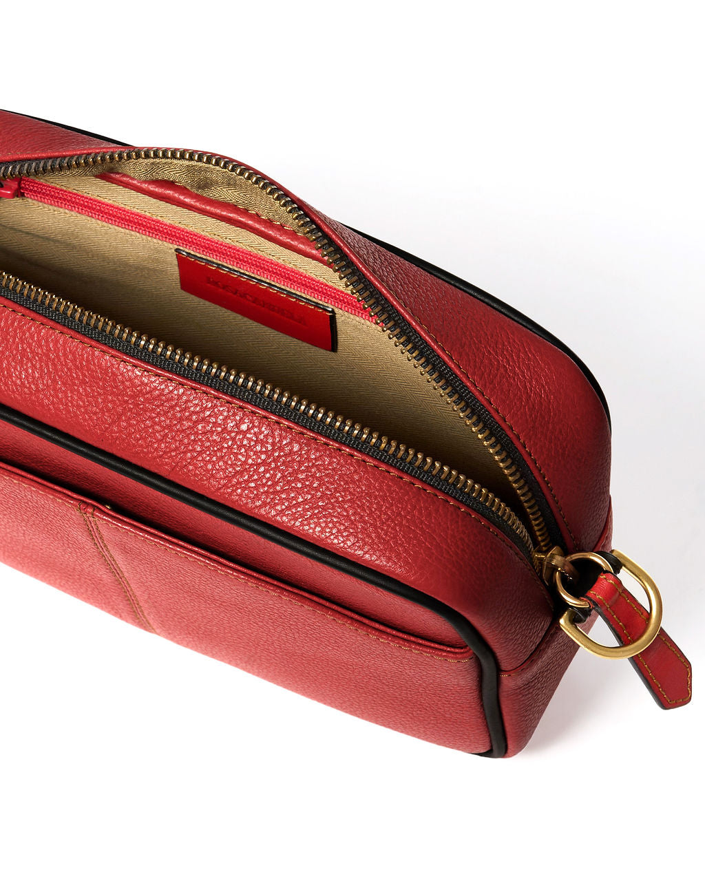 Paola Camera — Bolso bandolero de cuero rojo con negro