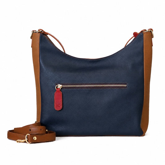 Desirée — Leather Hobo Bag tan with royal blue