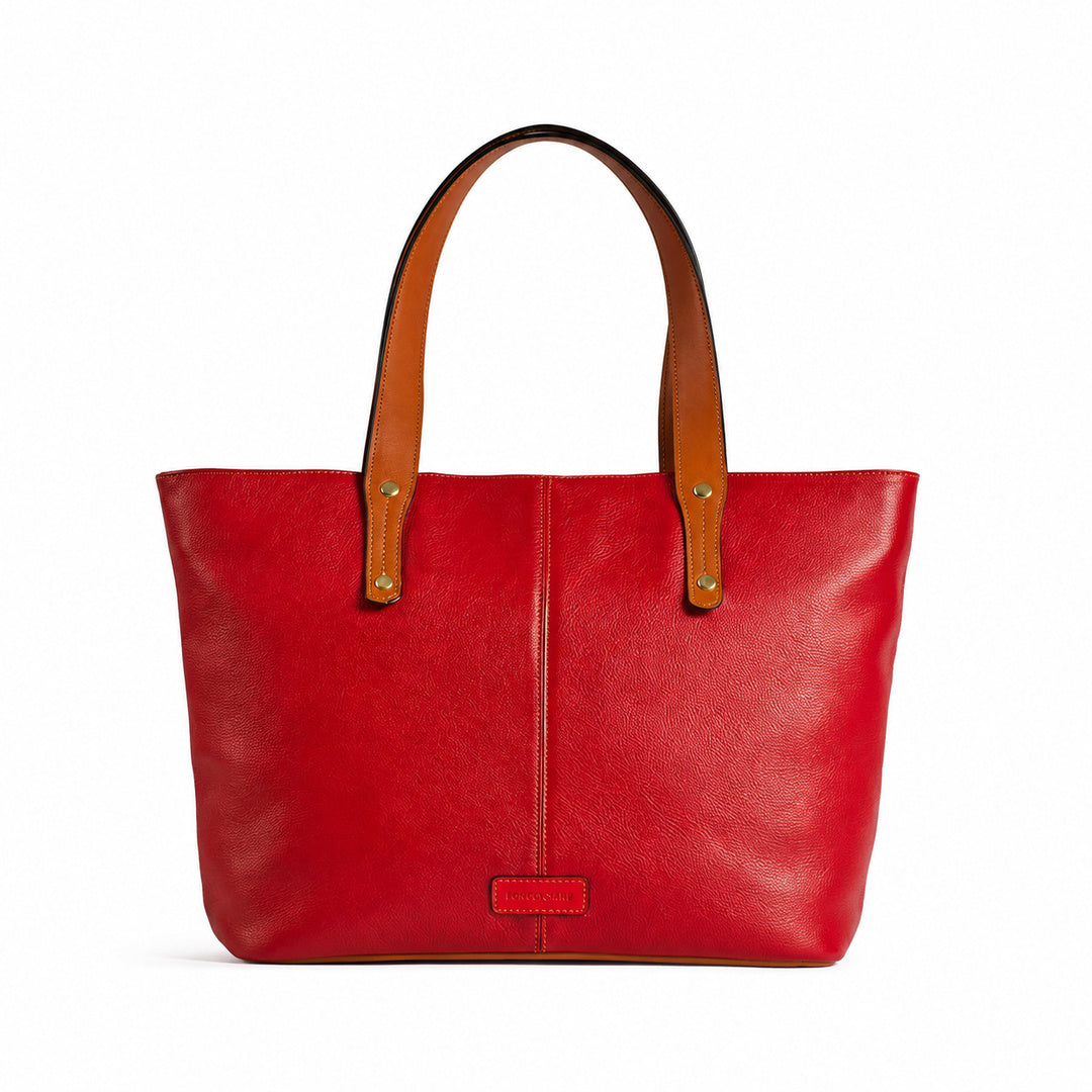 Jeannette — Bolso tote de cuero con cremallera rojo con tan