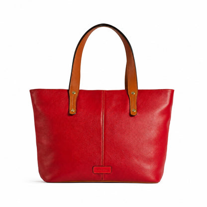 Jeannette — Bolso tote de cuero con cremallera rojo con tan