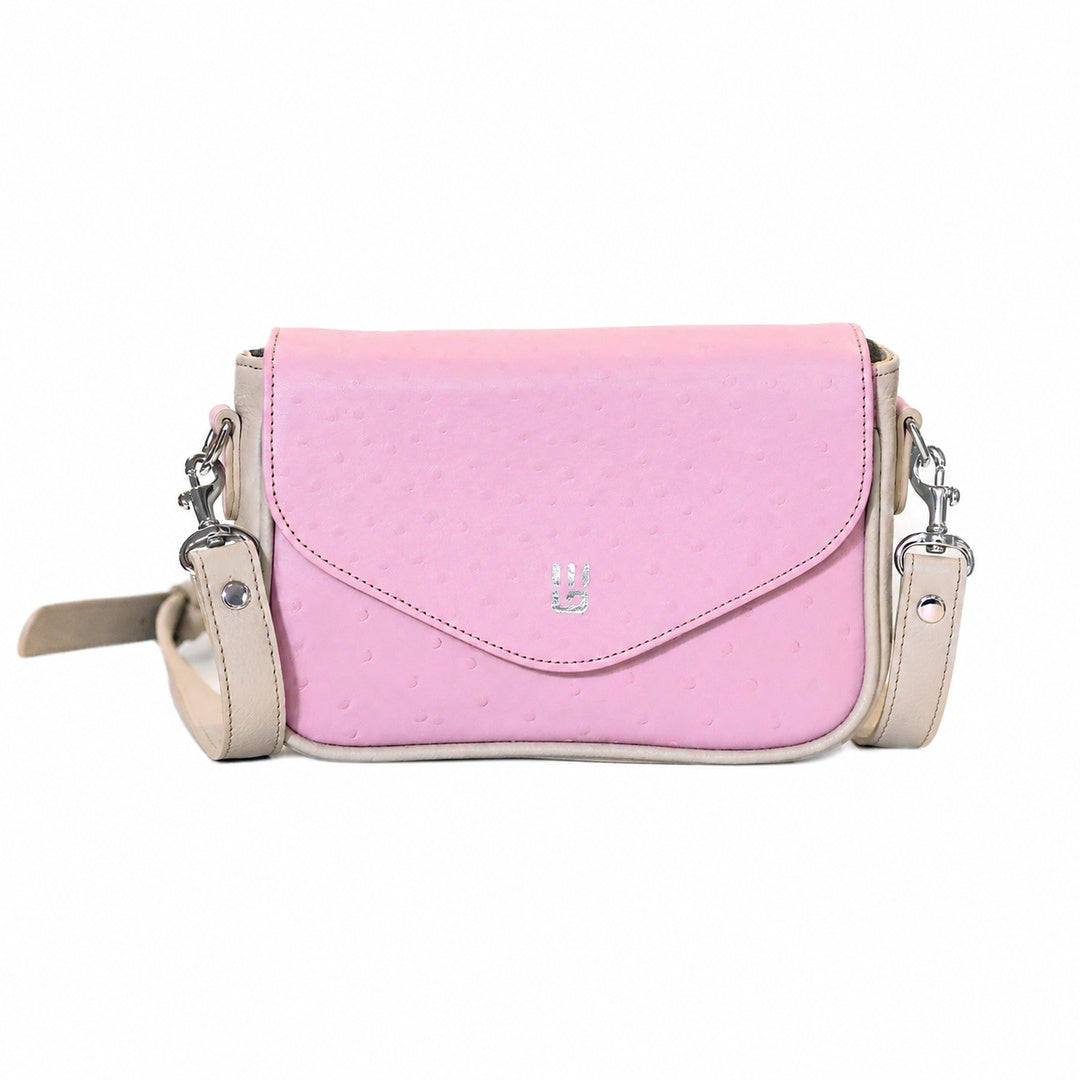 Julia — Bandolera pequeña de cuero rosado con LT Stone